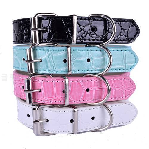 New Croc Pu Leather Dog Collar Adjustable Buckle Small Pet Neck Strap For Small Dogs Pink Blue White Black Color