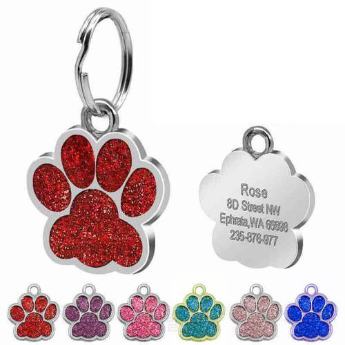 Personalized Customized Dog ID Tag Engraving Metal Pet Cat Name Tags Collar Accessories Pendant Nameplate Glitter Keyring