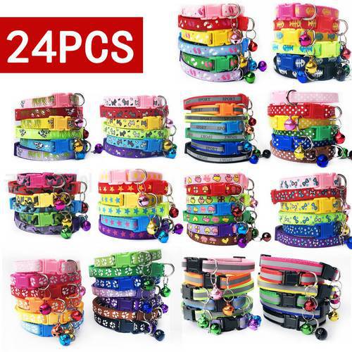 Wholesale 24Pcs With Bell Collars Delicate Safety Casual Dog Collar Neck Strap Fashion Adjustable Camo Bell Pet Dog Collar