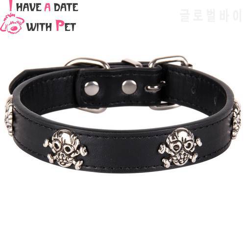 I Have Date With Pet Leather Skull Dog Accessories Dog Collar Personalized Cat Strap for Small Medium Dogs Red Blue Pet Supplies