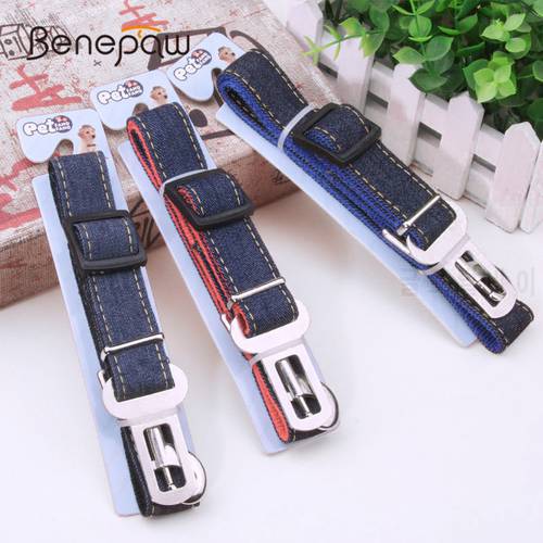 Benepaw Denim Adjustable Dog Car Seat Belt Durable Comfortable Pet Safety Belt For Small Medium Large Dogs Fit All Cars