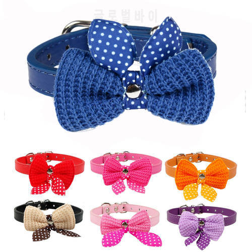 Lovely Bowknot Adjustable Leather Puppy Pet Dog Collar Necklace,Cat Collars ,mascotas cachorro Collars collier pour chien XS S M