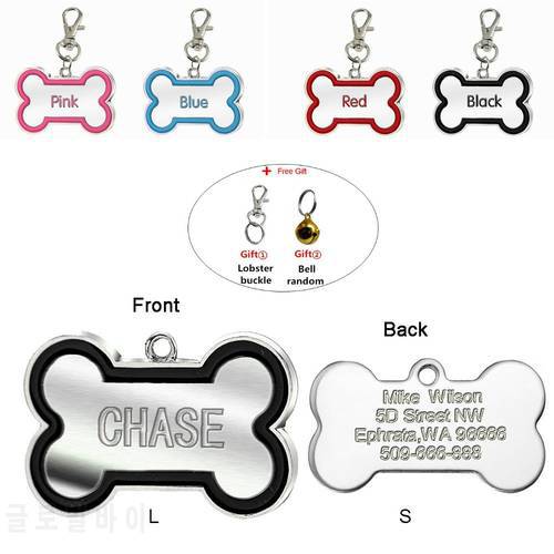 Bone Shape Engraved Dog Tags Pet Cat ID Tags Personalised Name Address for FREE