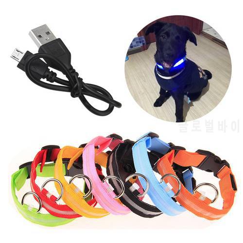 USB Rechargable Dog Glowing LED Collar Nylon Pet Puppy Luminous Collar Flashing Necklace Night Safety Walking Dog Accessories