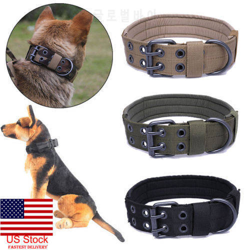 US Tactical Military Adjustable Dog Training Collar Nylon Leash MetalBuckle M-XL