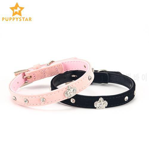 Dog Collar For Dogs Cat Collars Solid Rhinestone Crystal Velvet Crown Pet Collar Chihuahua Pitbull Dog Leash Pet Products PQ013