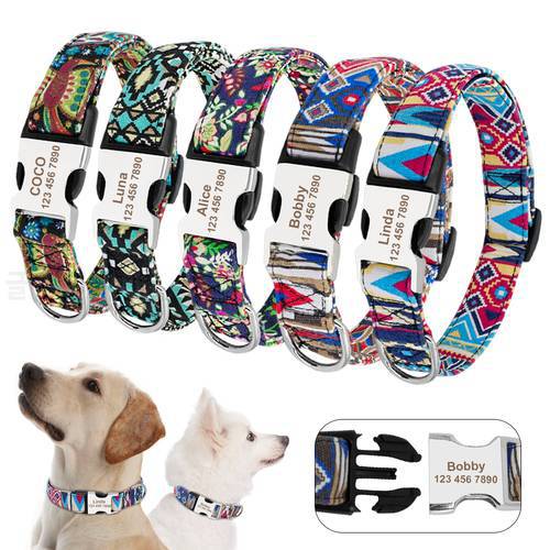 Custom Dog Collar Personalized Nylon Pet Dog Tag Collar Adjustable Engraved Puppy Cat Nameplate ID Collars For Small Large Dogs