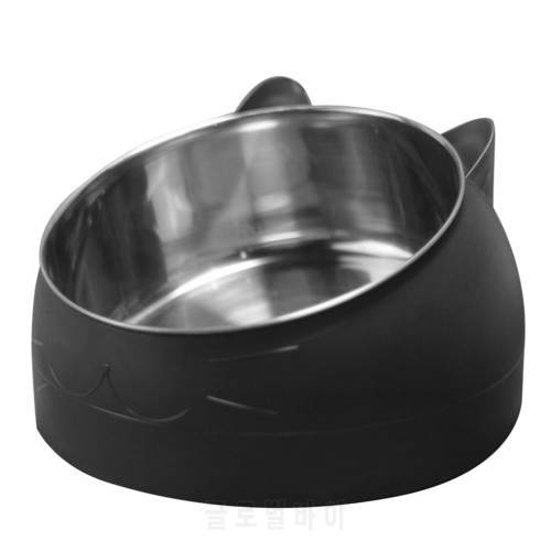 Pet Food Bowl Stainless Steel Oblique Mouth Protection Cervical Cat Bowl Pet Bowl Creative Tilting Neck Protection Non-Slip Bowl