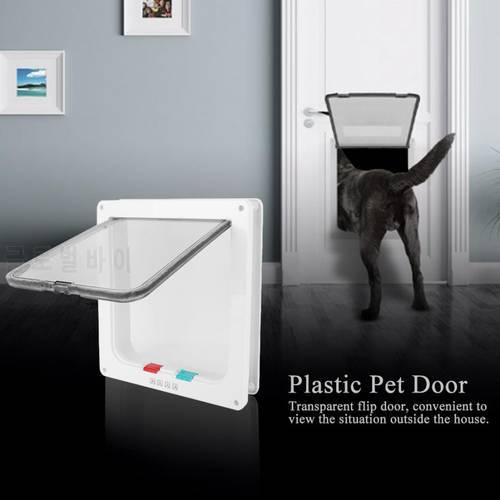 Cat Flap Door White Color Lockable Controllable Flexible Switch Pet Lock Flap Door for Pets Puppy Dog Cats Pet Gate Door Kit