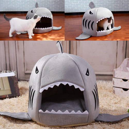 Pet Dog Cats Soft Sleeping Bed House Pad Sharks Shape Warm Cushion Nests Kennel detachable Small Animals puppy cats Home House