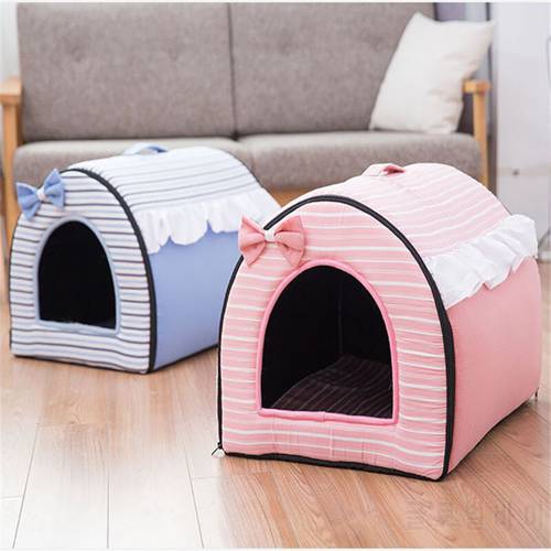 Pet Dog House Cute Cat House Enclosed Puppy Kennel With Mat Litter Nest Cave for Kitten Small Medium Sized Pet Dog Gave Dog Bed
