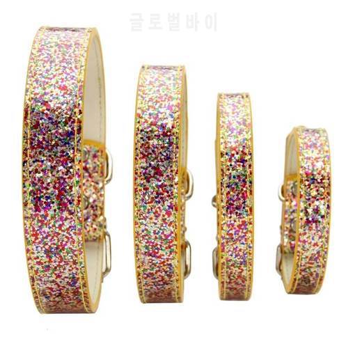 Colorful Glitter Sequin PU Leather Dogs Collar Shiny Collar For Puppy Cat Pet Choker Necklaces Accessories