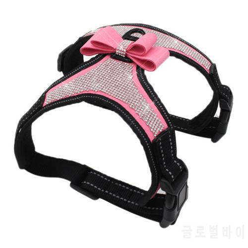 Adjustable Puppy Dog Bow Harness Bling rhinestone Pet Puppy Dog Harness Pet Dogs Safe Travel Supplies For Small Medium Large Dog