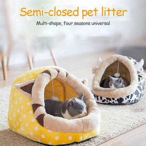Suede Super Soft Pet Bed Kennel Cute Cat Winter Warm Sleeping Bag Puppy Dog Cushion Mat Portable Kitten Bed Removable Cat Bed