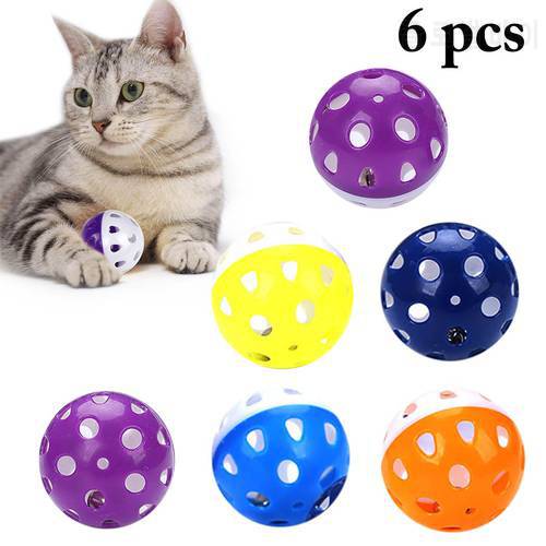 6pcs Funny Cat Ball Toy With Bell Ring Playing Chew Rattle Scratch Plastic Ball Interactive Cat Training Toys Pet Toy Supplies