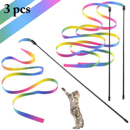 3PCS Cat Toys Cute Funny Colorful Rod Teaser Wand Plastic Pet Toys for Cats Interactive Stick Cat Supplies