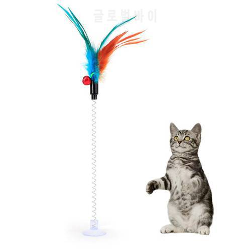 1Pc Funny Interactive Suction Spring Cat Toy Cat Feather Wand Cat Teaser Pet Interactive Supplies Cat Favor Random Color