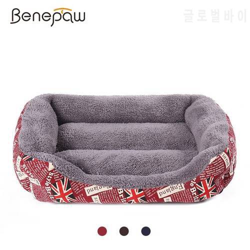 Benepaw S-3XL Warming Dog Bed Wear-resisting 3 Colors Print Breathable Dog House Soft Fleece Cat Puppy Pet Bed Waterproof Bottom