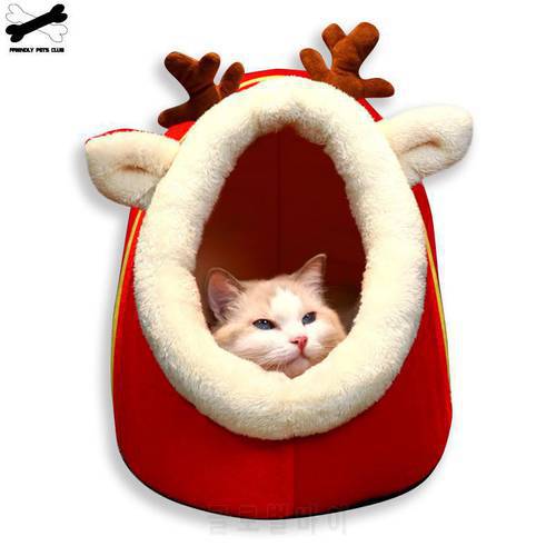 Cat Christmas Winter Bed Warm Nest Kennel Cushion Cozy Cave Machine Washable Cloth Portable And No Shedding For Small Medium Pet