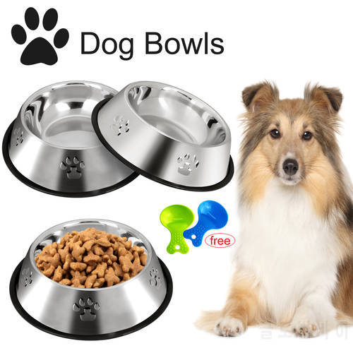 2/3PCS Pet Bowl Stainless Steel Pet Feeder Bowls Cat Food Bowls With 2 Food Scoop Pet Feeding Supplies Food Water Feeder For Cat