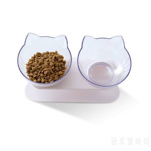 Elevated Dog and Cat Feeder 15° Tilted Double Bowls Raised Stand with Two Clear Plastic Bowl for Small Dogs and Cats 090C