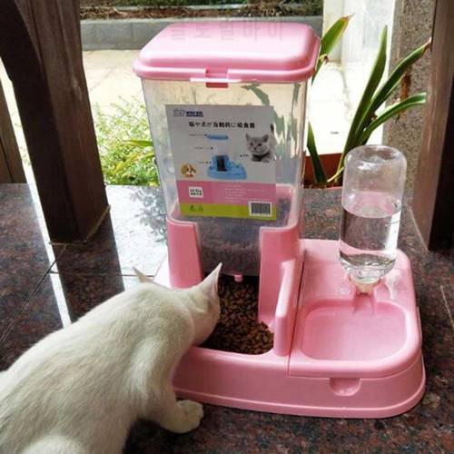 Dog Cats Drinking Feeding Bowl 2 In1 Large Capacity Automatic Pet Feeder Food Dispenser Bottle Tool Storage Bucket Pet Supplies