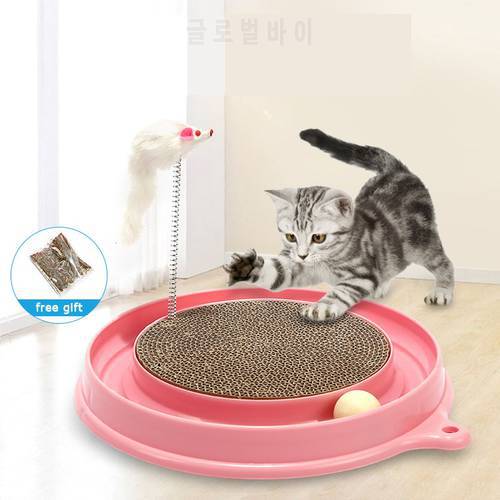 Fun Play Disk With Spring Rat Cat Toy Multi-function Amusement Disc kitten Turntable with Ball Pet Big Cat Toy 2 colors