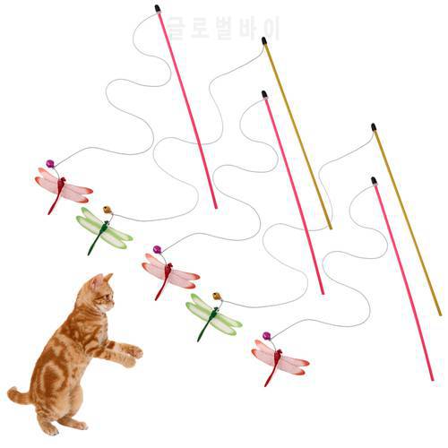 1/5pcs Funny Cat Stick Wire Toy Pet Dog Cat Teaser Wand Solid Colourful Toy Dragonfly with Bell for Cats Pet Products