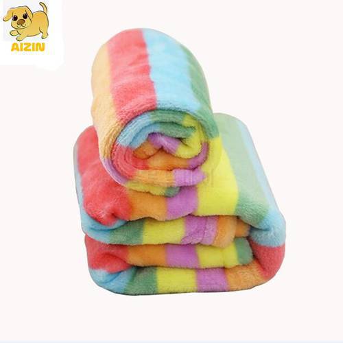 Pet Dog Bed Blanket Winter Cat Use Rainbow Color Warm Sleeping Mattress Small Medium Pets Coral Fleece Mats Decoration Supplies
