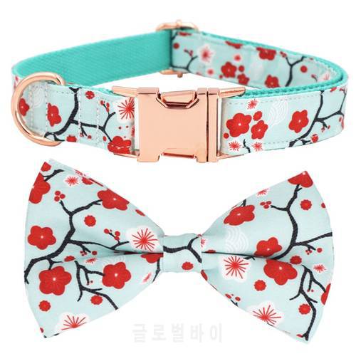 floral Dog Collar Bow Tie with Metal Buckle Big and Small Dog&Cat Collar Pet Accessories