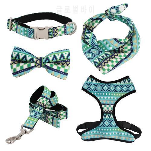 Geometry Dog collar Bow leash harness and bandana sets personal custom adjustable pet gift set