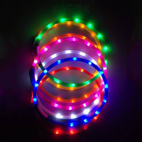 USB Charging Pet Dog Collar Adjustable LED Rechargeable Night Flashing Luminous Dog Collars Plastic Solid Neck Collar for Dogs