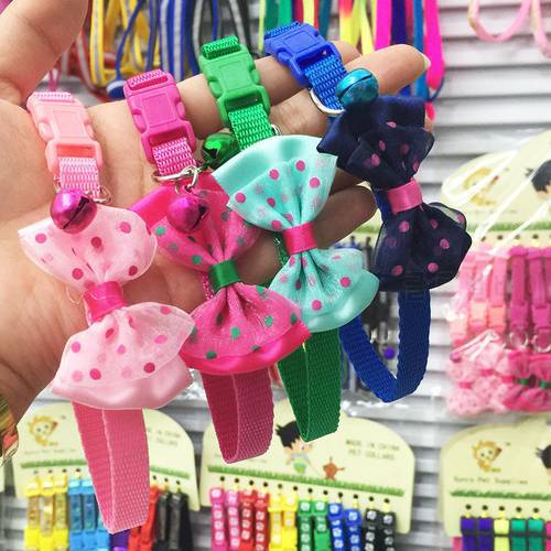 Puppy Dog Pet Cat Bowtie Collar Adjustable Nylon Strap Pet Collar with Bow Tie and Little Bell Doggy Kitten Collar 1.0cm 19-32cm