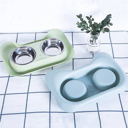 Pet Bowl Set Creative Double Bowls Stainless Steel Non-Slip Dog Cat Bowl Pet Water Food Feeder Pet Feeding Supplies For Cats Dog