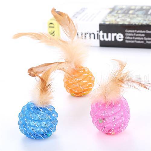 10pcs Cats Feather Balls Colorful Scratching Toys Cats Interactive Playing Chewing Plastic Pipe Roll Ball Training Toys