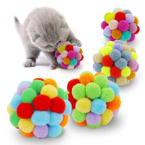 Colorful Bouncy Ball Cat Toy Handmade Plush Ball Cat Interactive Toy Mimi Favorite Pet Supplies Cat Toys Interactive