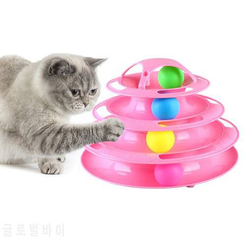 4 Levels Pet Cat Interactive Toy Tower Tracks Disc Cat Intelligence Toy Amusement Triple Pay Disc Cat Toys Ball Training Plate