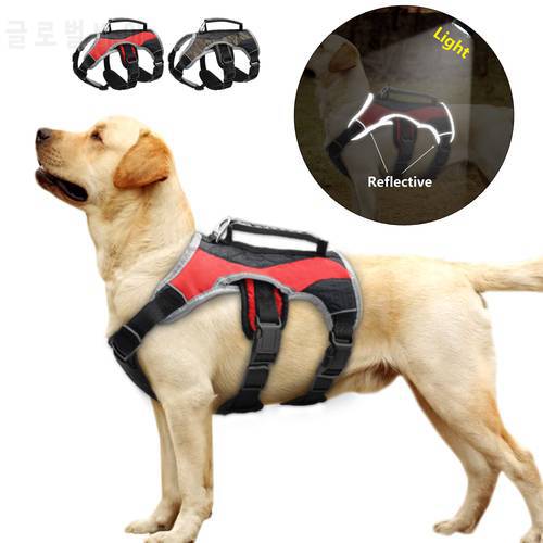 Reflective Nylon Large Dog Harness Mesh Padded Dog Training Vest Adjustable With Lift Handle For Labrador Golden Retriever