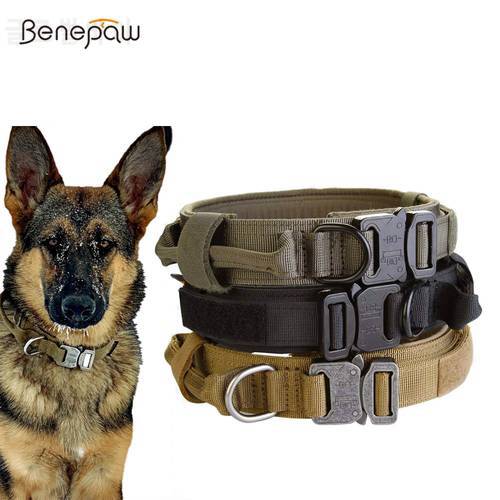Benepaw Heavy Duty Tactical Dog Collar With Handle Durable Adjustable Pet Collar For Medium Large Dogs German Training Shepherd