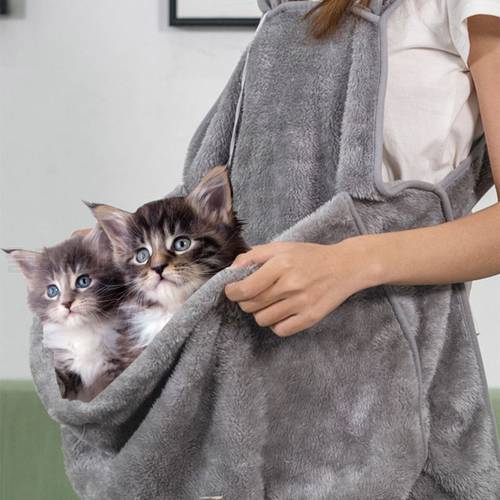 Cat Holder Carrier Apron Soft Coral Velvet Pet Sleeping Chest Apron with Pocket Hands Free Bag for Holding Puppier Kitten