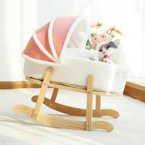 Wooden Cat Swing Rocking Bed Washable Pet Soft Plush House Kitten Sleeping Hammock Mat Cat Cradle Beds Small Dog Bed M6106