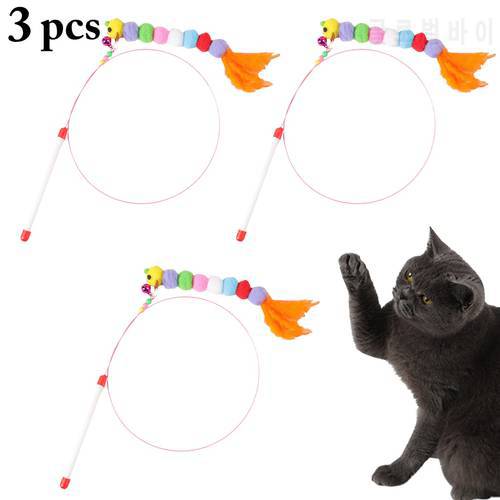 3pcs Teaser Feather Toys Kitten Funny Colorful Rod Cat Wand Toys Pet Cat Toys Interactive Stick Pet Cat Supplies DropShip