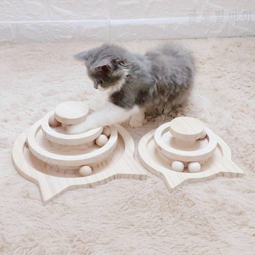 26X26X11CM Three Levels Wooden Tower Tracks Cat Interactive Ball Toys Cat Intelligence Amusement Play Disc Cat Crazy Ball Disk