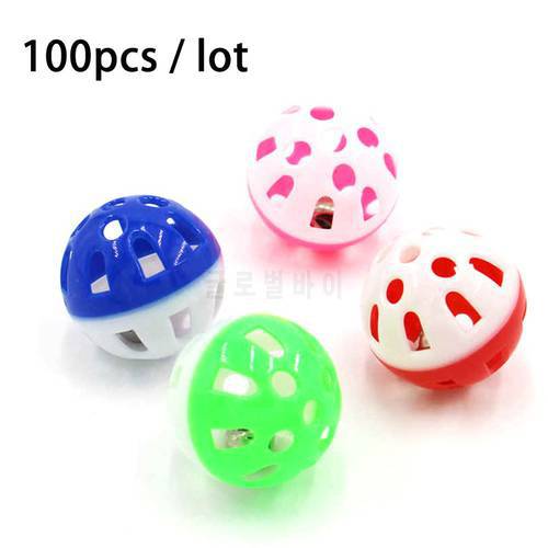100pcs/lot Ball Toys for Cats Ball with Bell Ring Playing Chew Rattle Scratch Plastic Ball Interactive Cat Training Toys Pet Cat