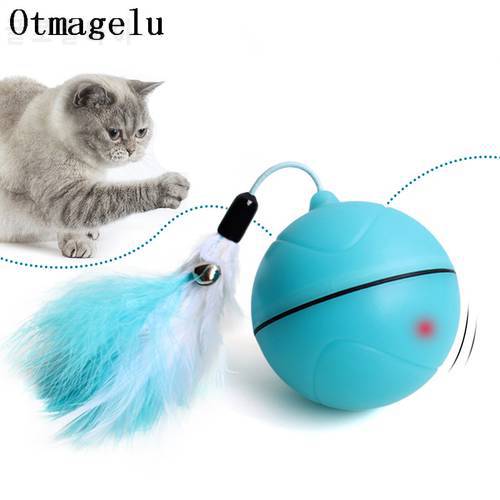 Funny Pet Dog Cat Toys Chargable LED Scrolling Glowing Balls with Feather Bell Sound Silicone Balls Agile training Catch Cat Toy