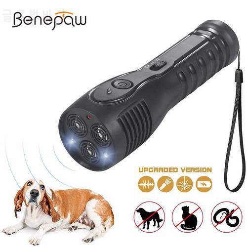 Benepaw Rechargeable Ultrasonic Dog Repellent LED Flashlight Handheld Anti Barking Device Safe Pet Training Aid Good Behavior
