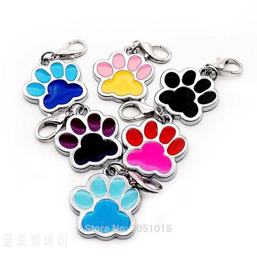 Wholesale 20pcs plating Two-color footprint cat Puppy Pet Id Tags Dog Collar Accessories Customized Pet ID Tags Personalized