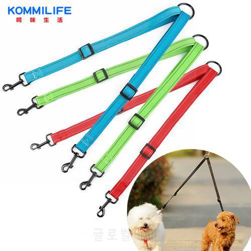 Reflective Pet Dog Leash Double Twin Lead Walking Leash Adjustable Double-head Nylon Dog Leash for Two Dogs Training Rope