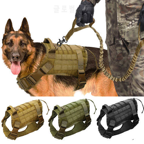 Military Tactical Dog Harness Large Pet Dog Vest Working Dog Harness Vest Nylon Pet Dog Bungee Leash For German Shepherd