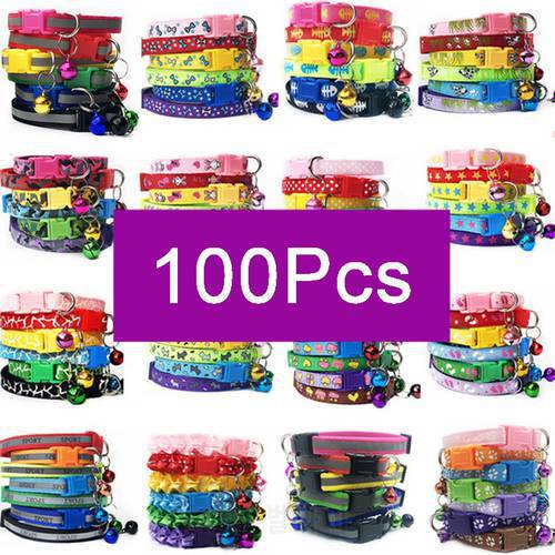wholesale 100Pcs cat collar with bell safety Leads For Pets Collar puppy kitten Small Dog Collar Adjustable Buckle Accessories